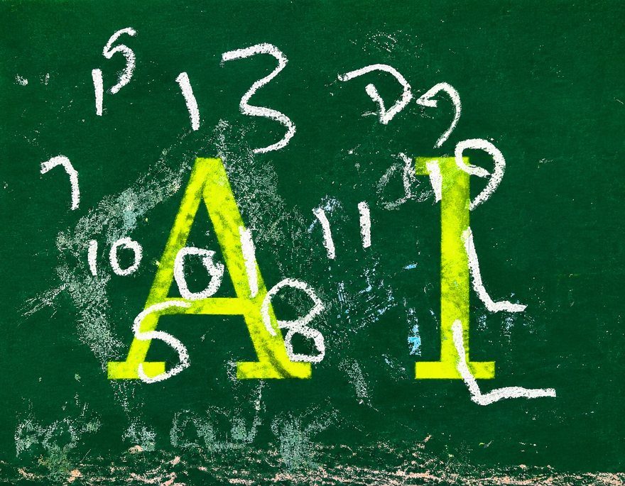 加工後:黒板に再構成した数字とAI